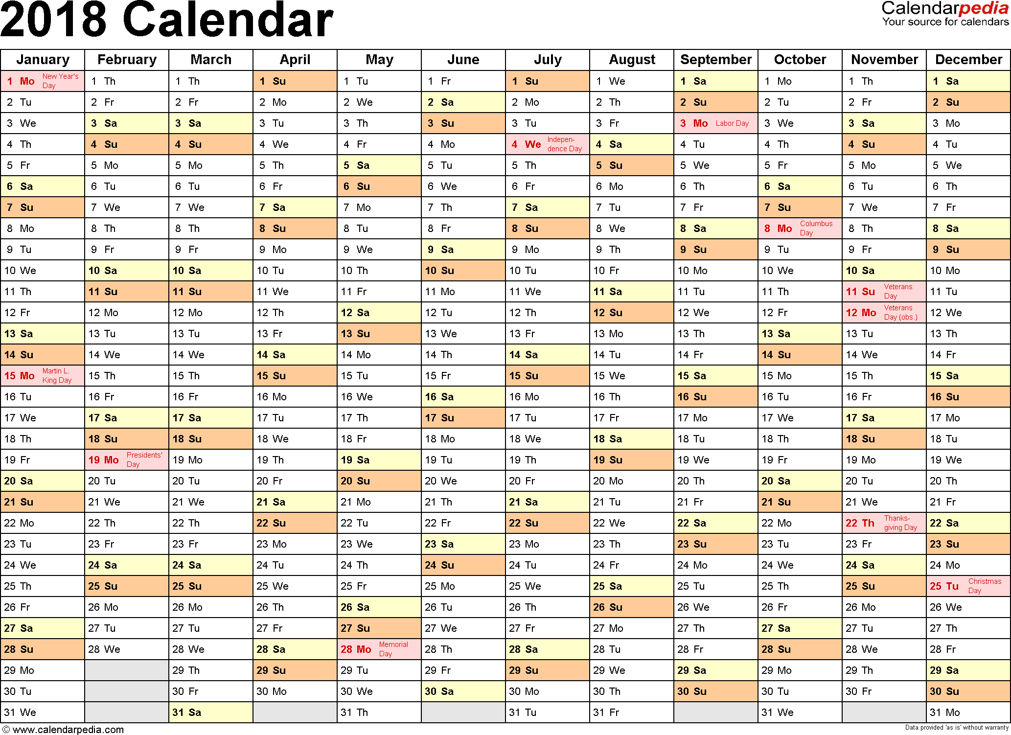 2018 Calendar Planner | yearly calendar template