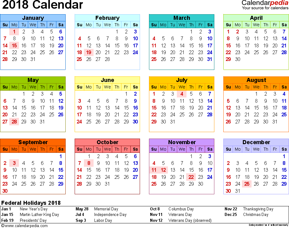 2018 Calendar 17 Free Printable Word Calendar Templates