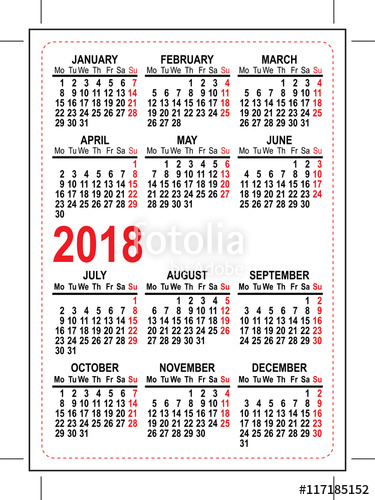 Grid pocket calendar 2018