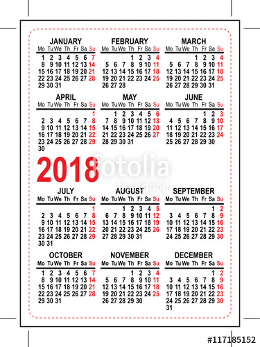 Grid pocket calendar 2018 Grid pocket calendar 2018
