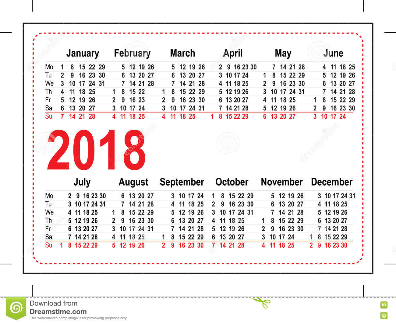 Grid Pocket Calendar 2018 Stock Vector Image: 74995966 Grid Pocket Calendar 2018 Stock Vector Image: 74995966