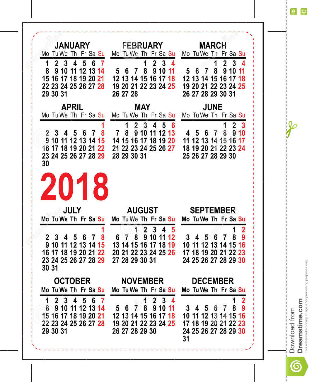Grid Pocket Calendar 2018 Stock Vector Image: 75145827