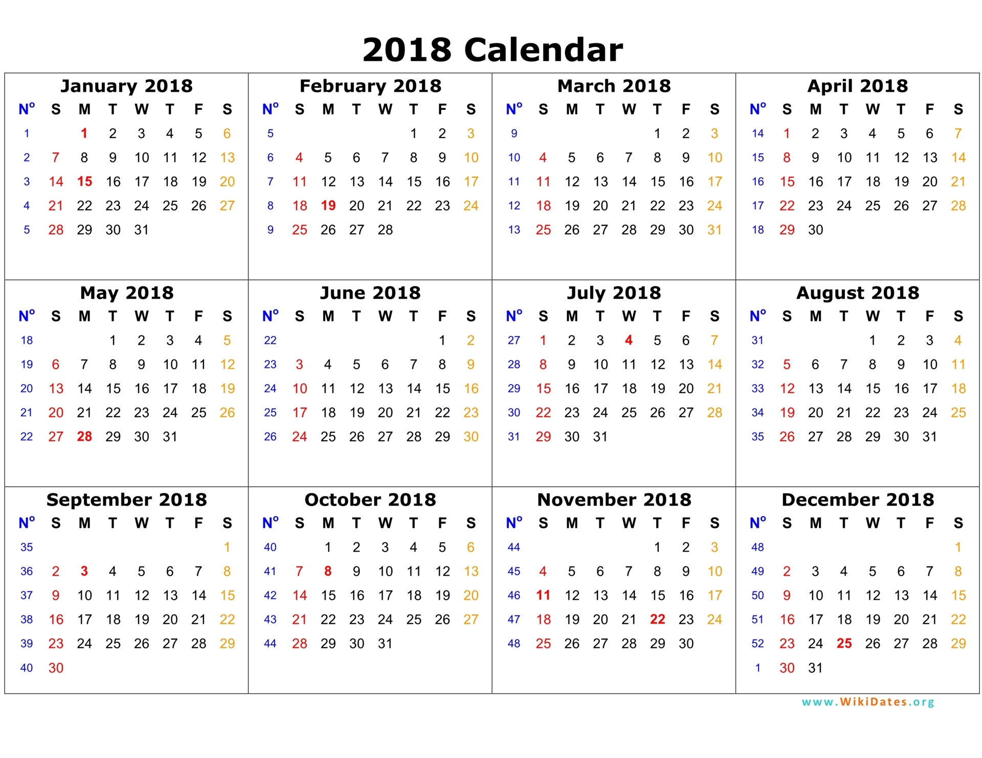 2018 Calendar | WikiDates.org 2018 Calendar | WikiDates.org