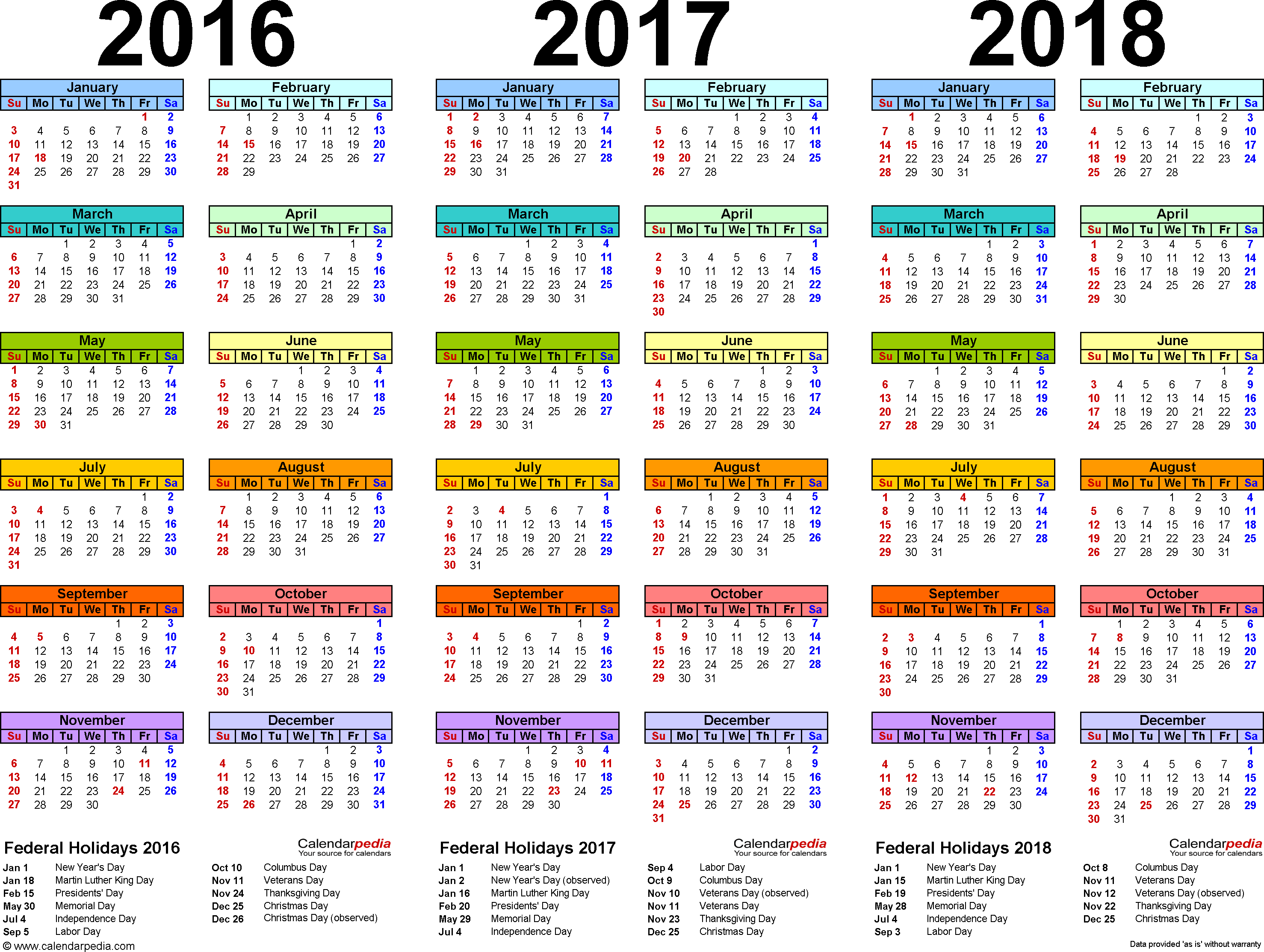 2016/2017/2018 calendar 4 three year printable PDF calendars 2016/2017/2018 calendar 4 three year printable PDF calendars