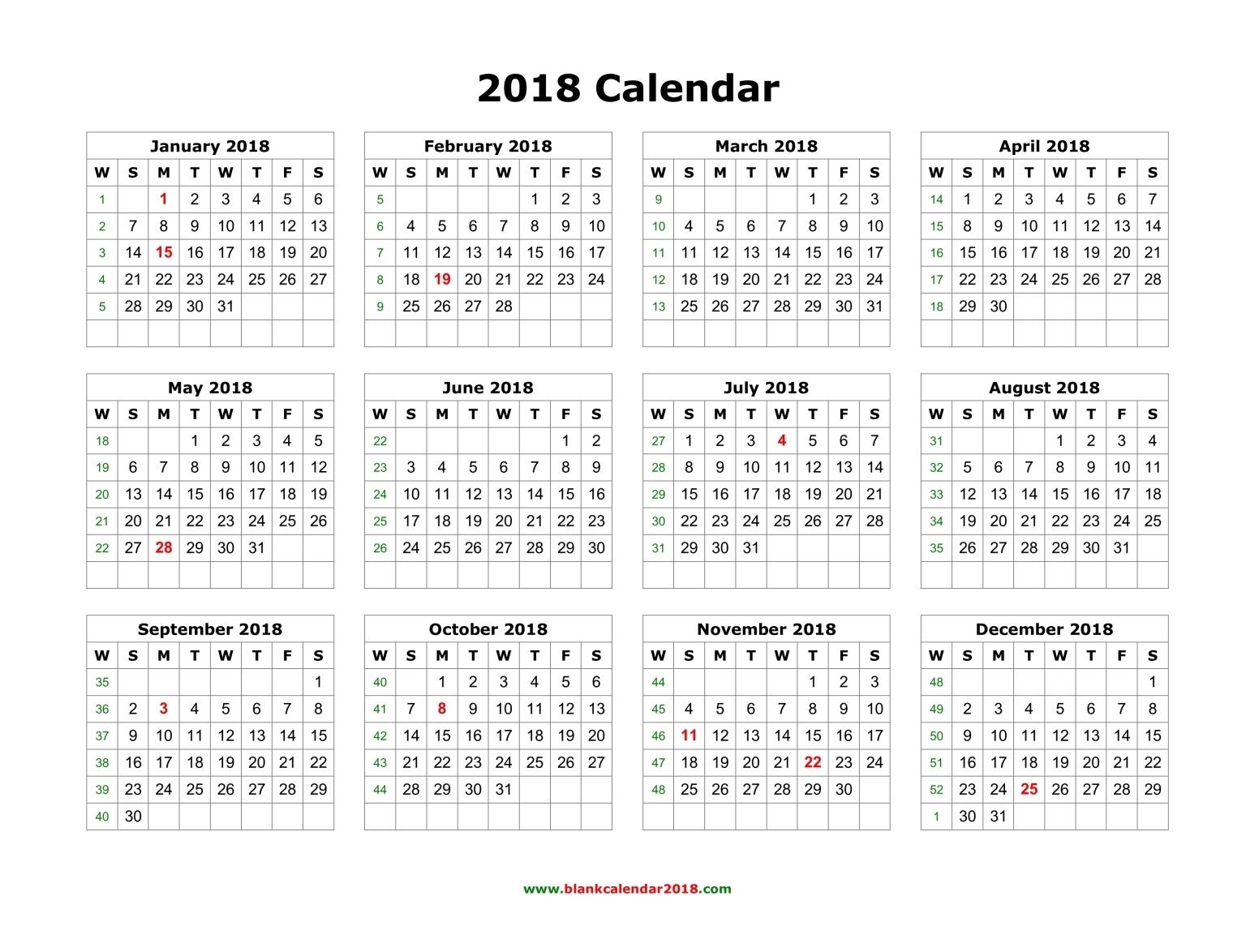 Blank Calendar 2018 Blank Calendar 2018