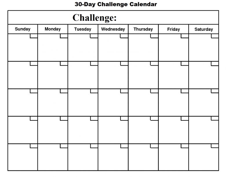 Blank 30 Day Calendar Template