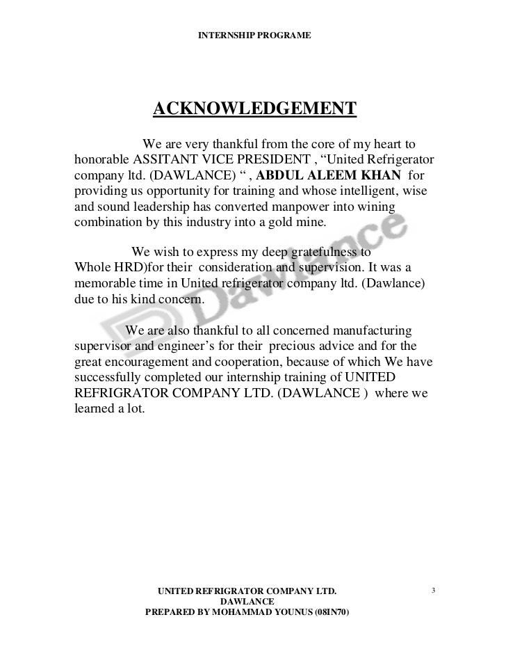 Dawlance internship report Dawlance internship report