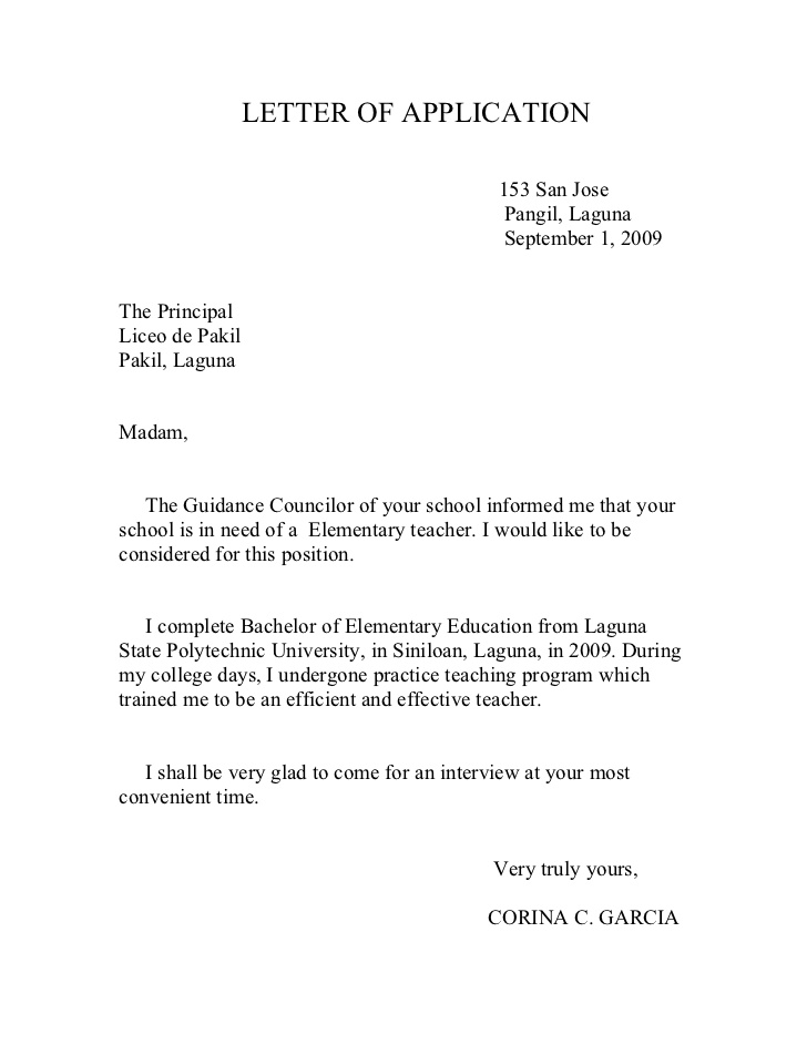 Job Application Letter In School Job Application Letter In School