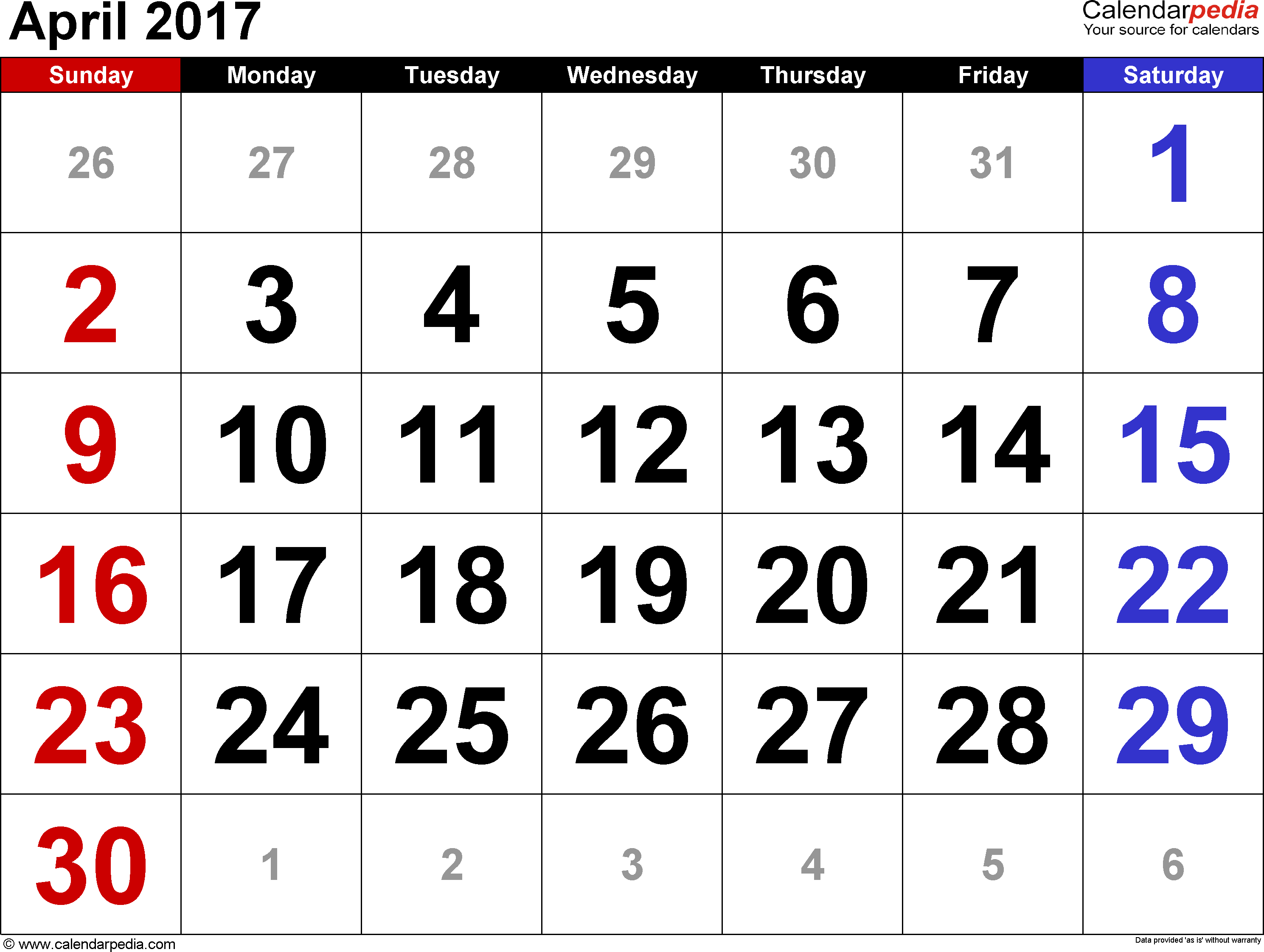 April 2017 Calendars for Word, Excel & PDF April 2017 Calendars for Word, Excel & PDF