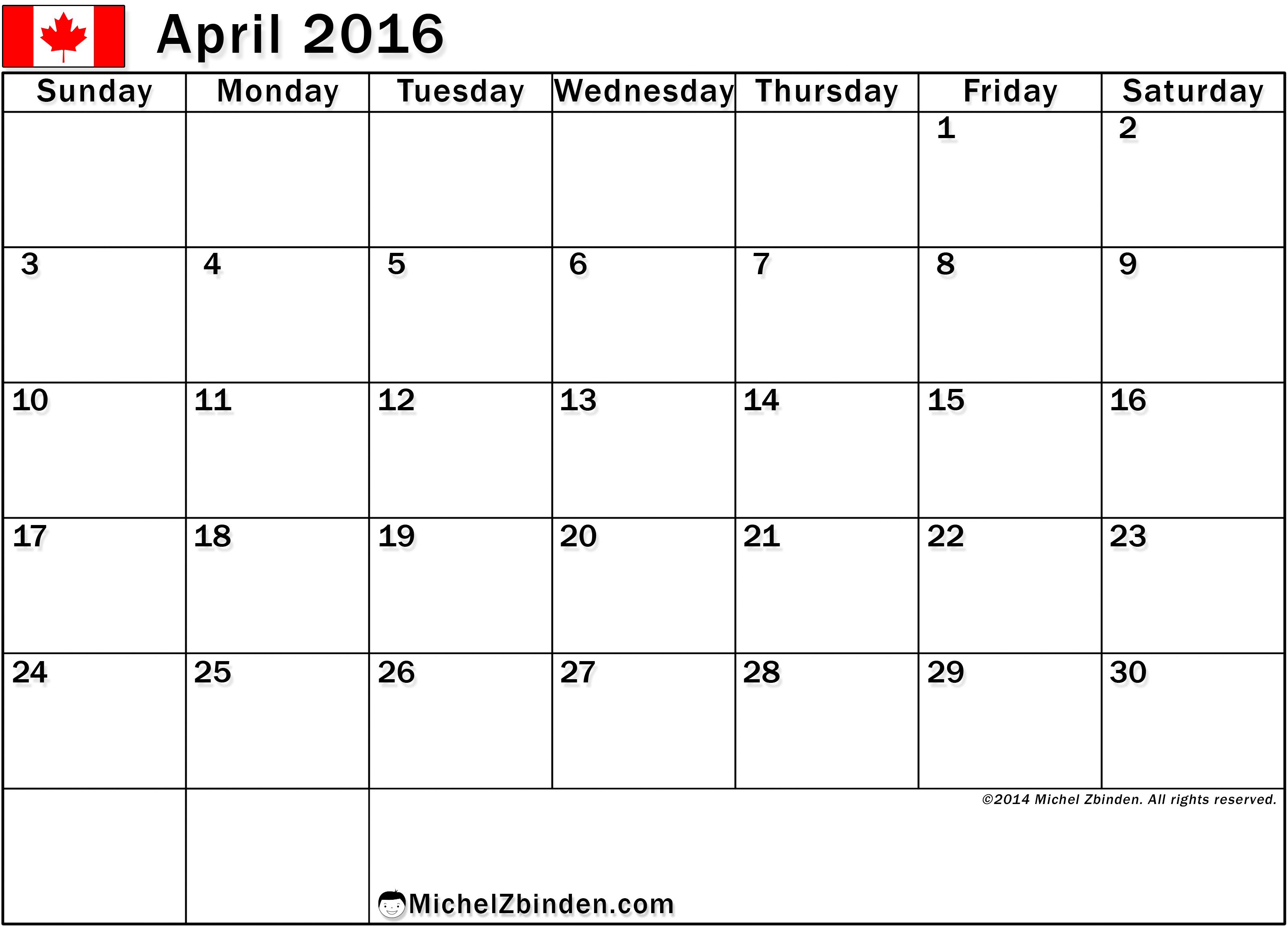 April 2017 Calendar Canada | printable calendar templates