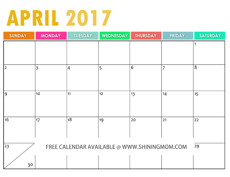 April 2017 Calendar Cute | free calendar 2017