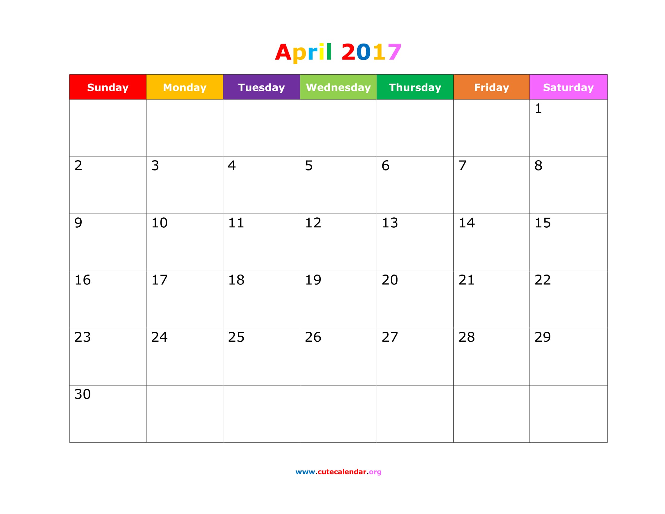 april 2017 calendar with holidays