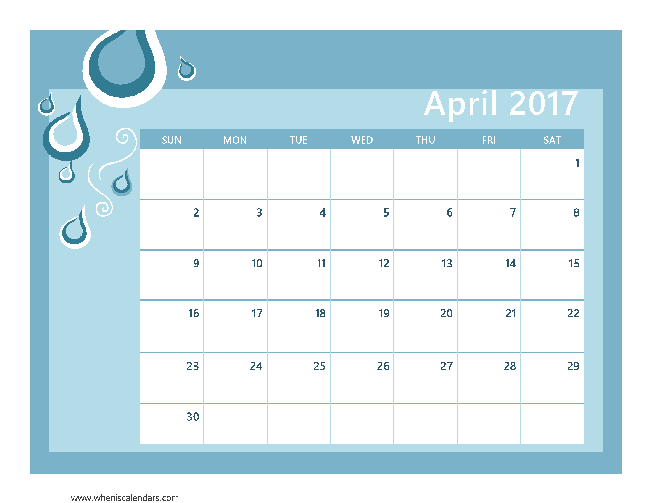 2017 Calendar April Calendar 2017 April 2017 Printable Calendar 