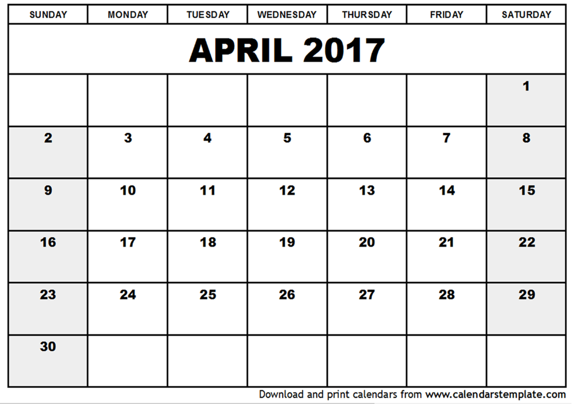 Blank April 2017 Calendar | weekly calendar template