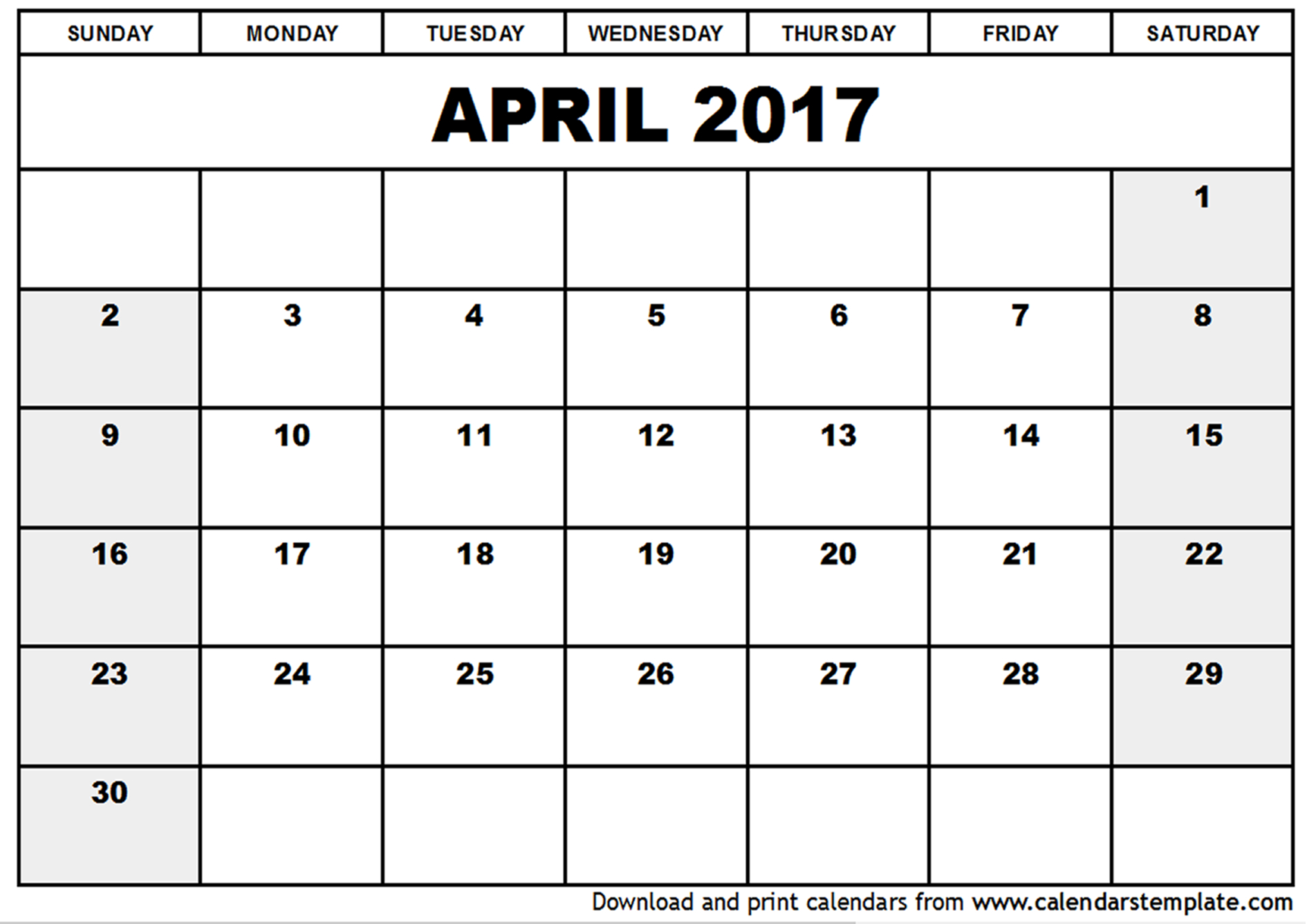 Blank April 2017 Calendar | weekly calendar template Blank April 2017 Calendar | weekly calendar template