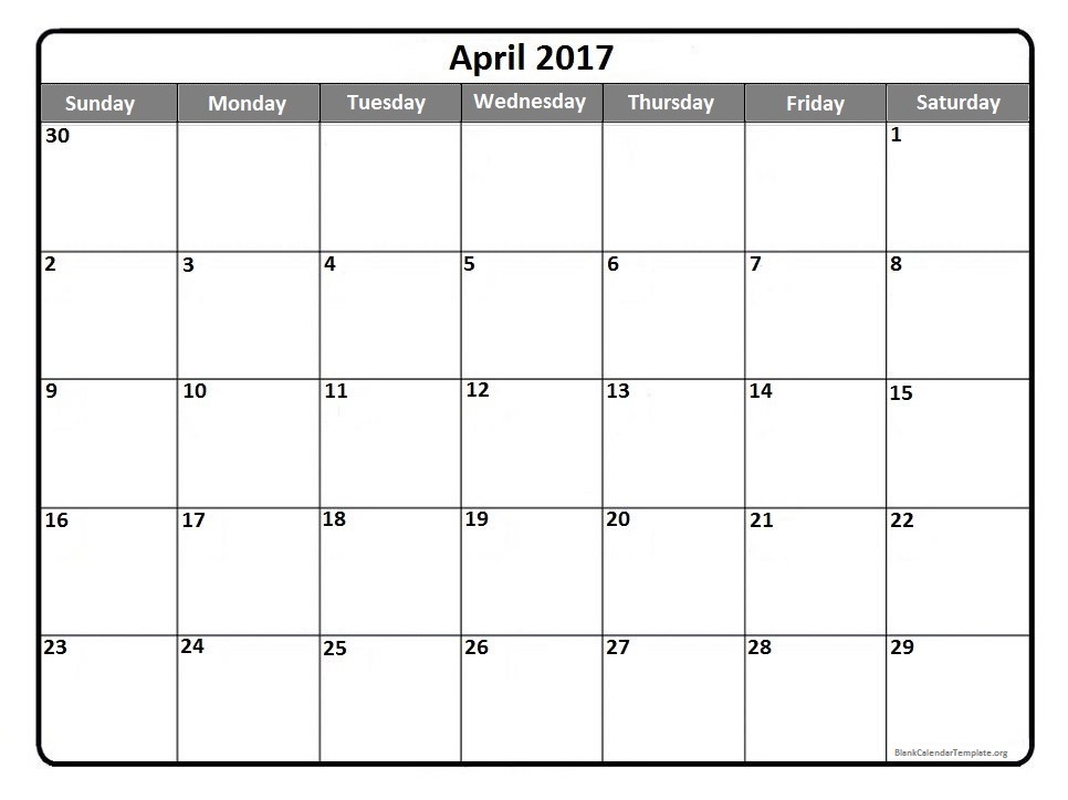 Free April 2017 Calendar Printable Templates – Webelations