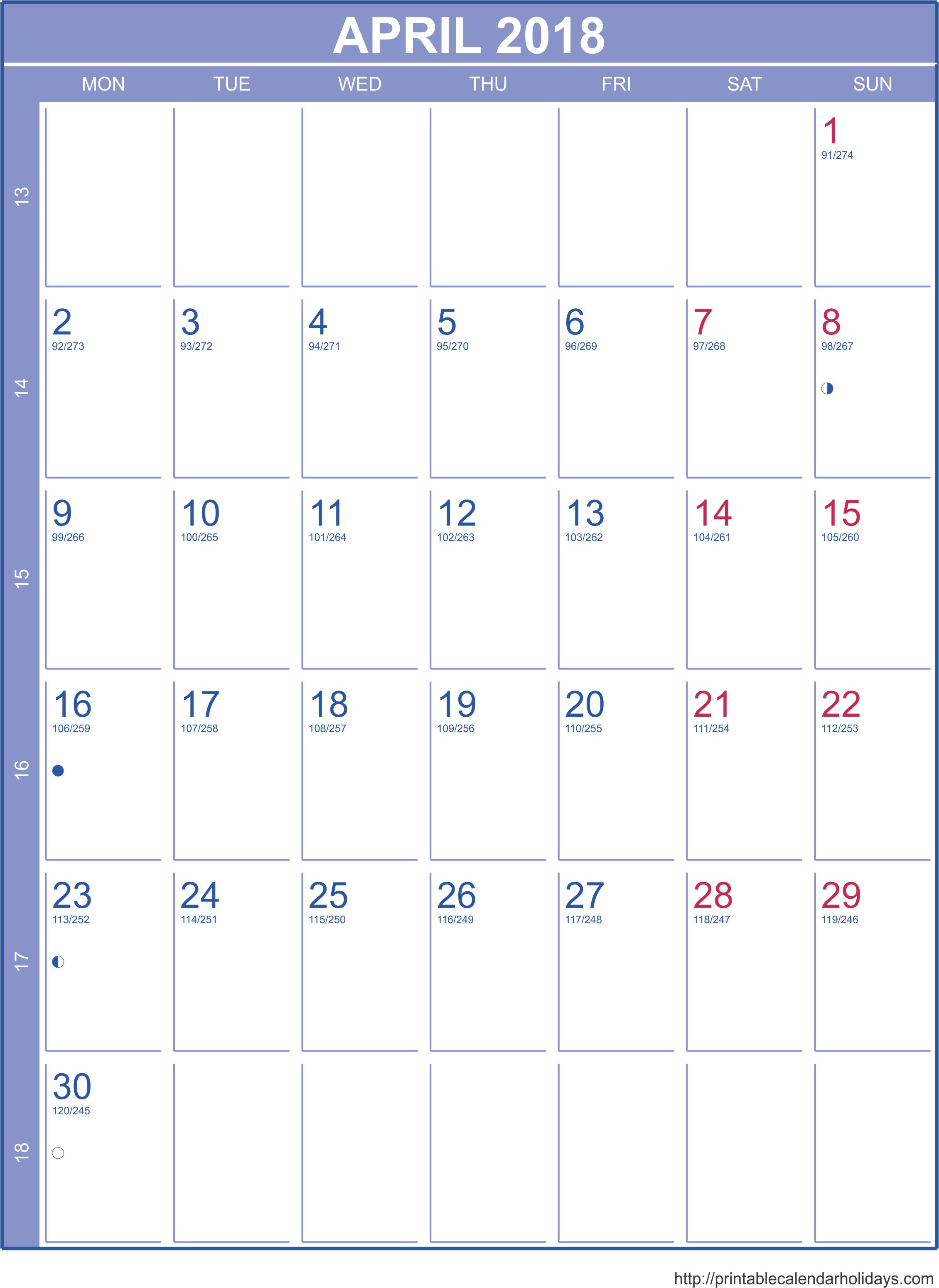 April 2018 Calendar With Holidays | free calendar 2017
