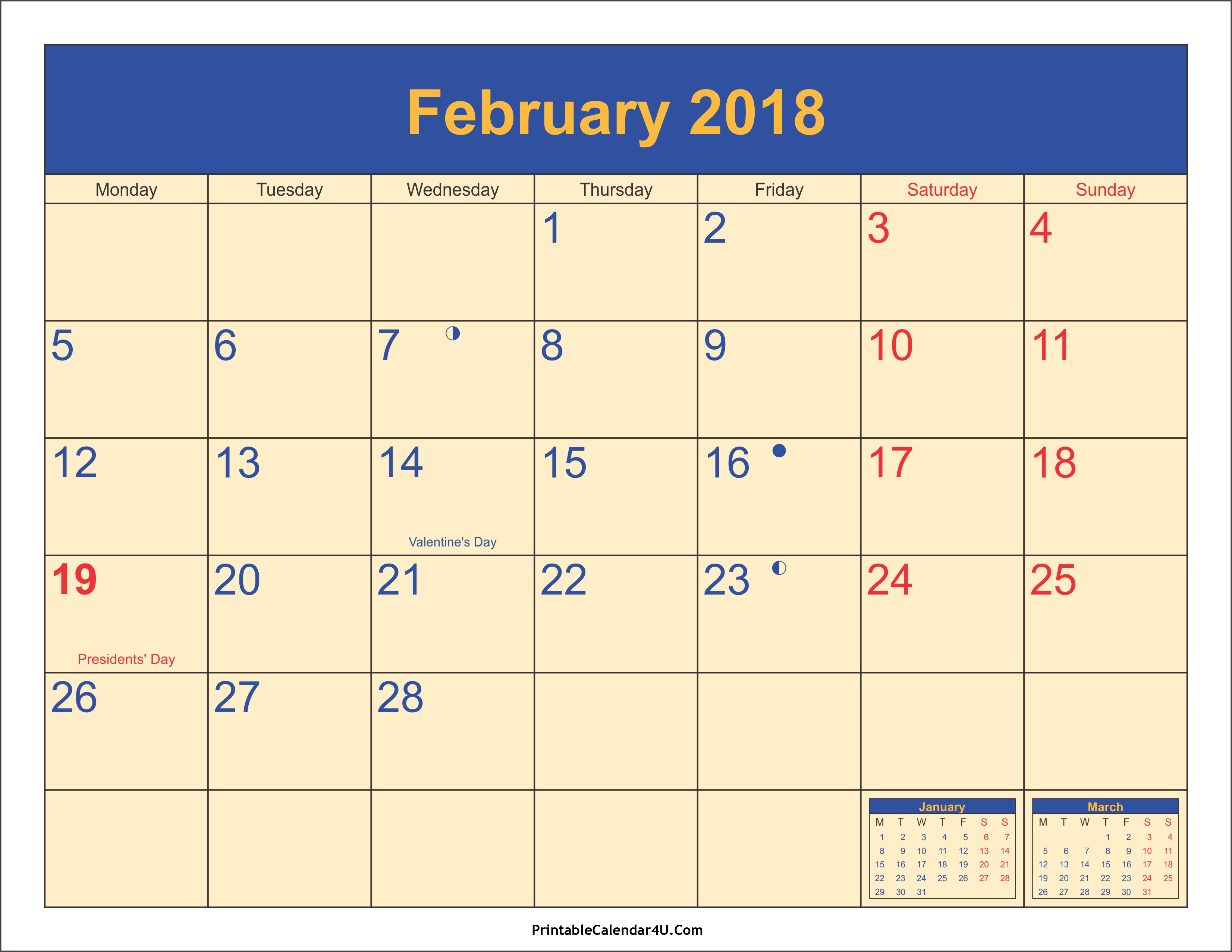 April 2018 Calendar With Holidays | yearly calendar printable