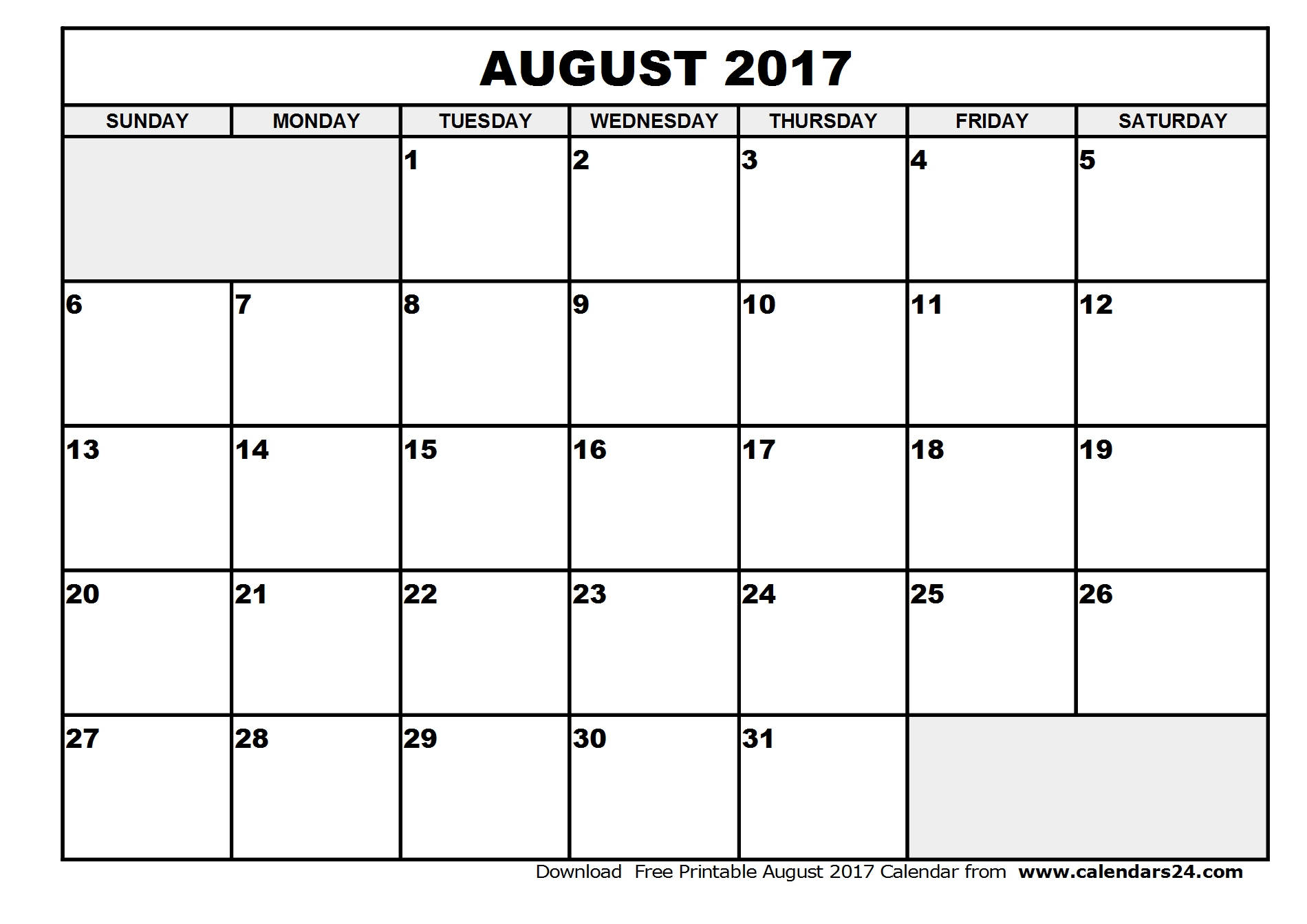 August 2017 Calendar & September 2017 Calendar