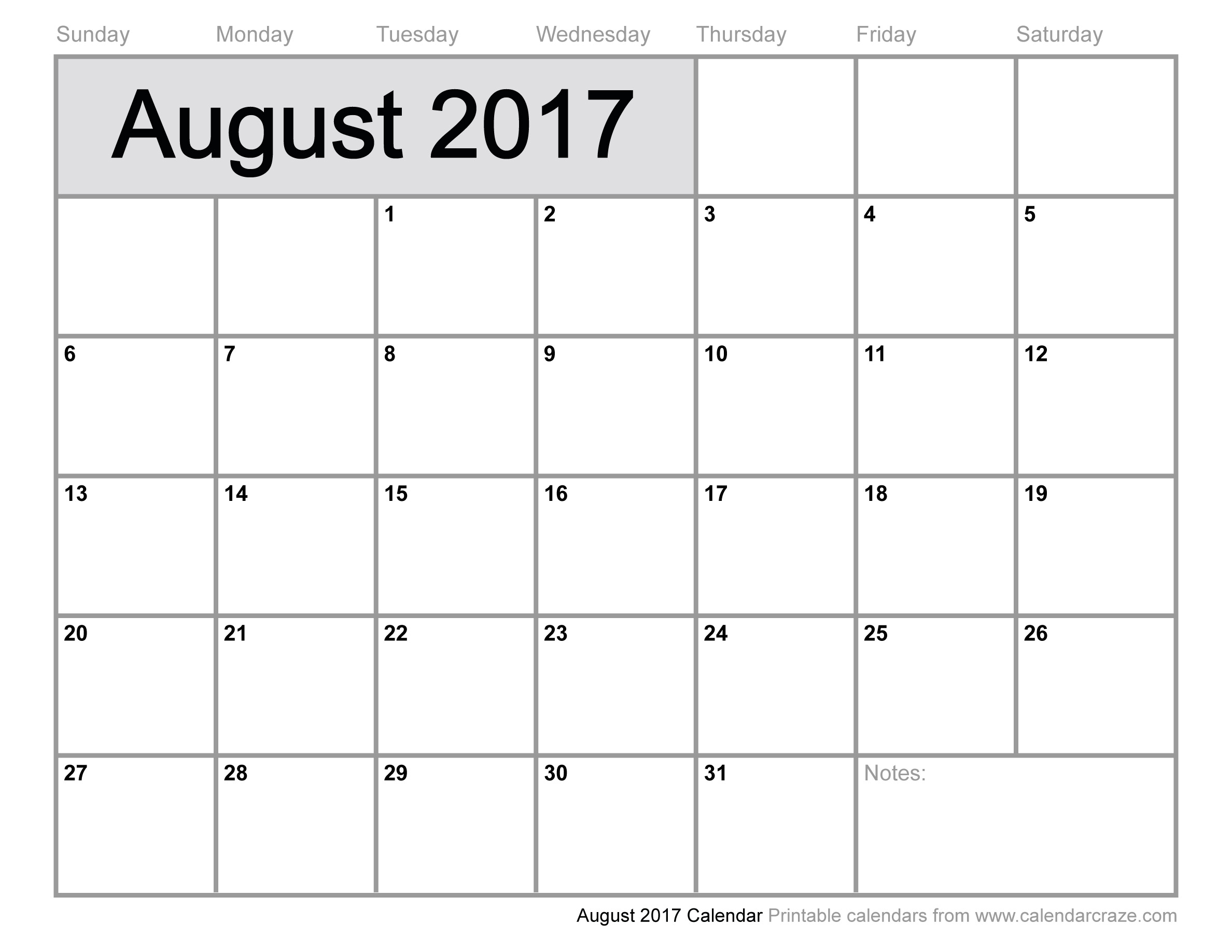 August 2017 Calendar | 2017 calendar with holidays