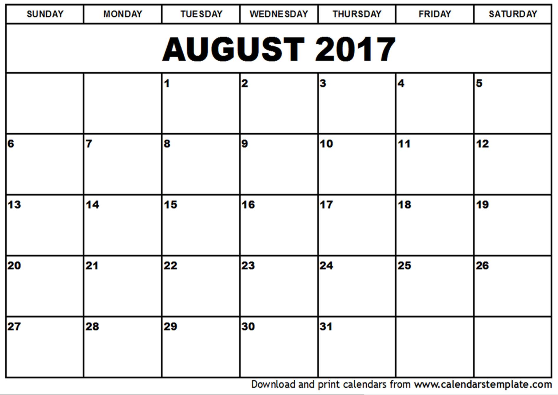 August 2017 Calendar Template August 2017 Calendar Template