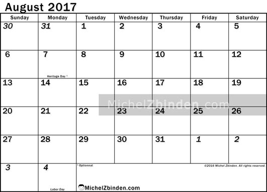 August 2017 Calendar Canada | printable calendar templates