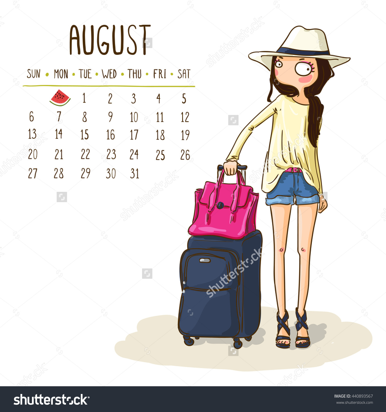 August 2017 Calendar Cute Girl Go Stock Vector 440893567 