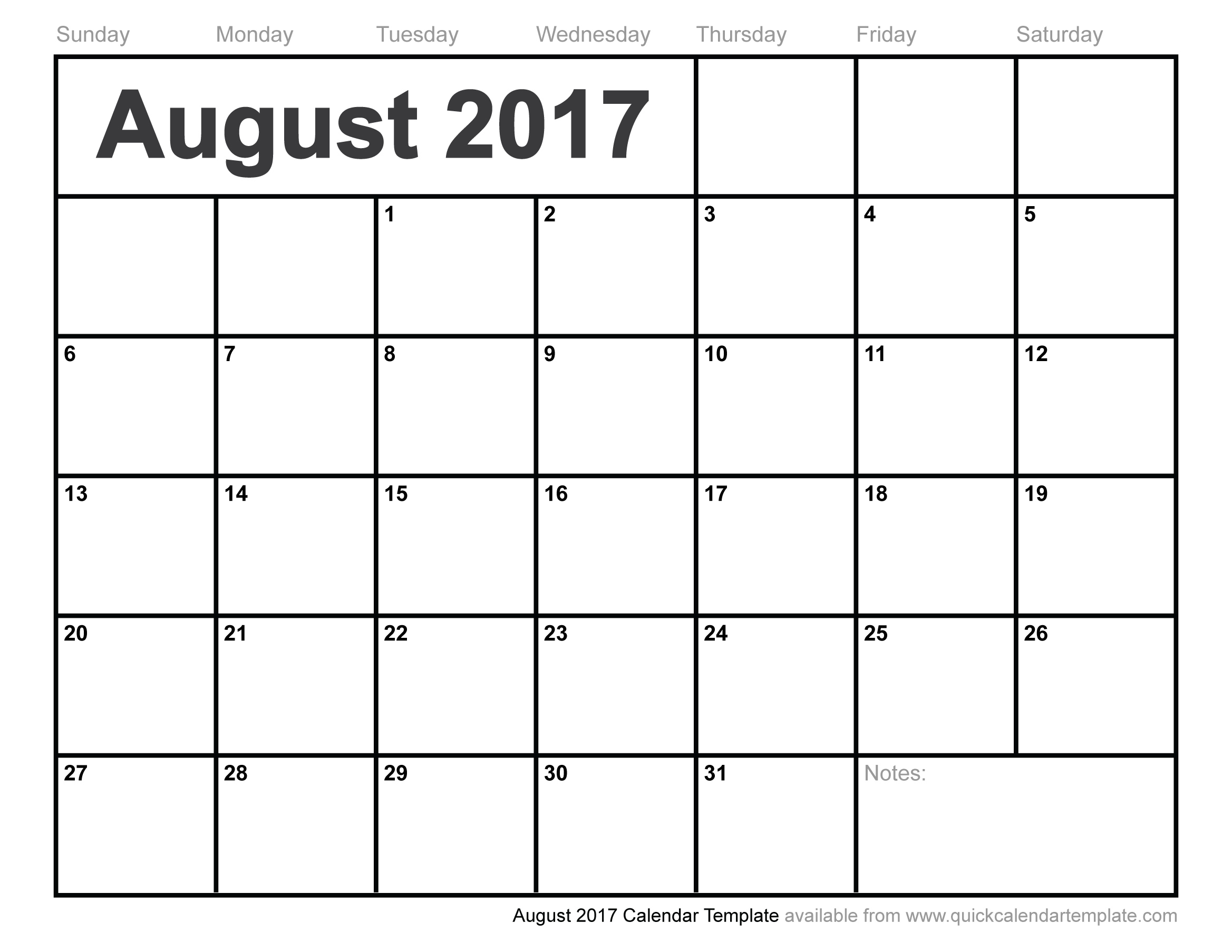 August 2017 Calendar Template