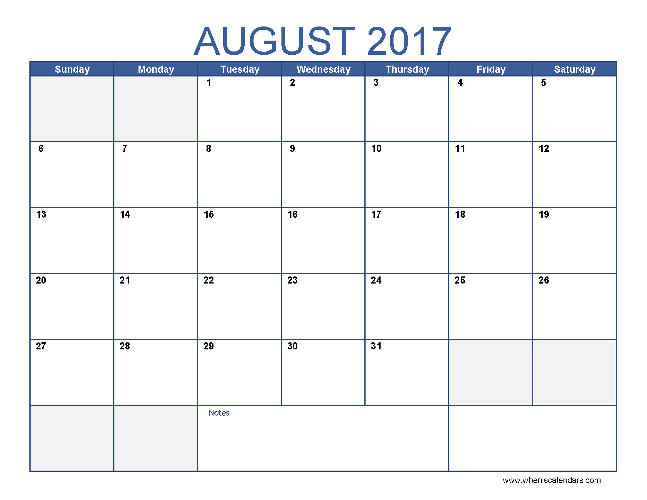 August 2017 Calendar Template | blank calendar printable