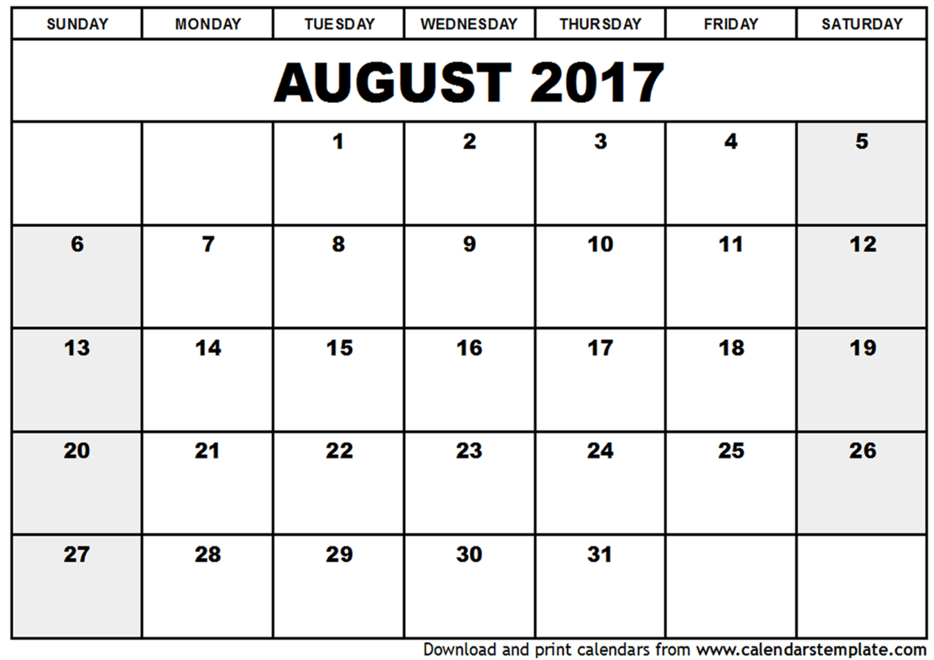 August 2017 Calendar Template | weekly calendar template