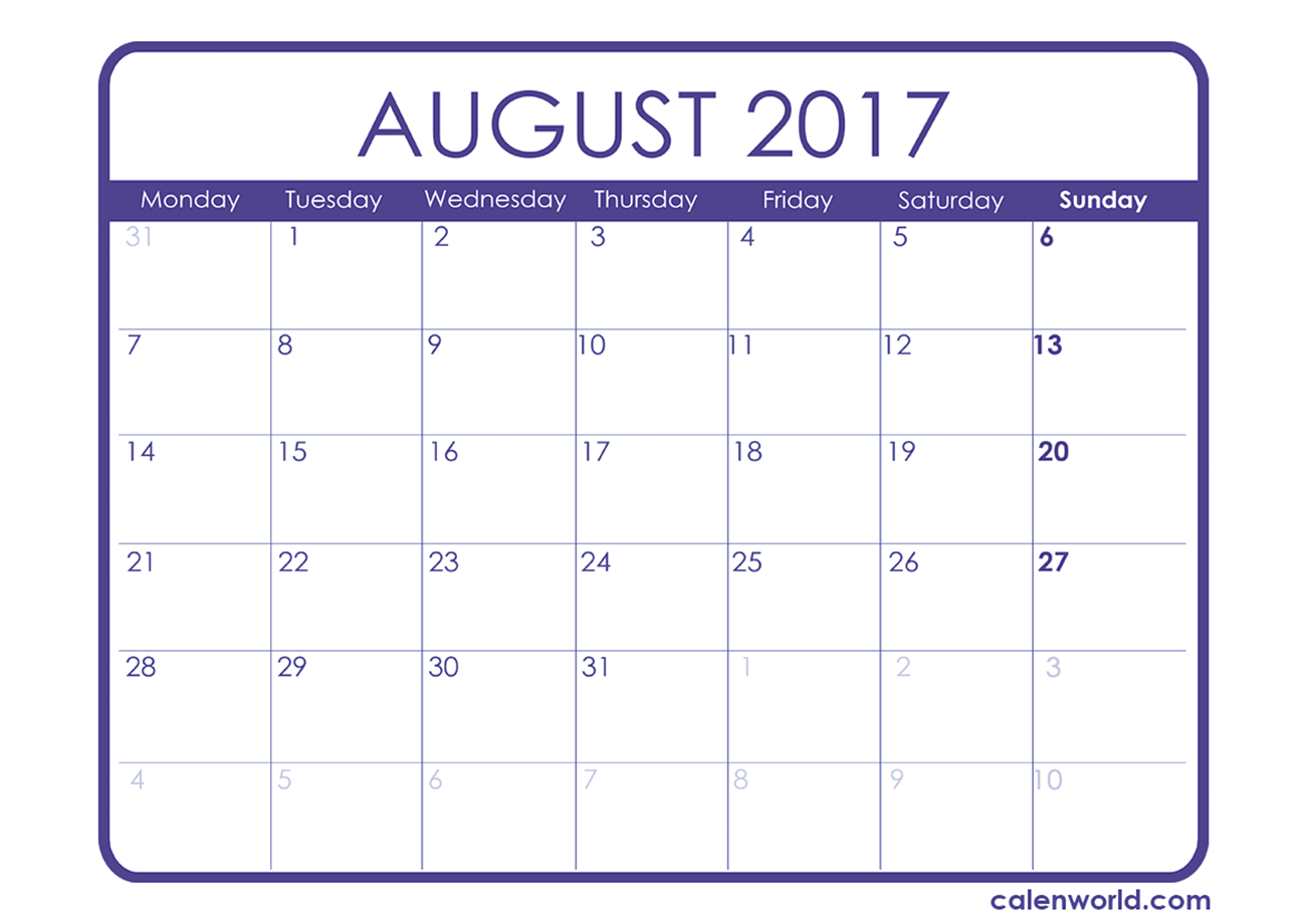August 2017 Calendar Uk | monthly calendar printable