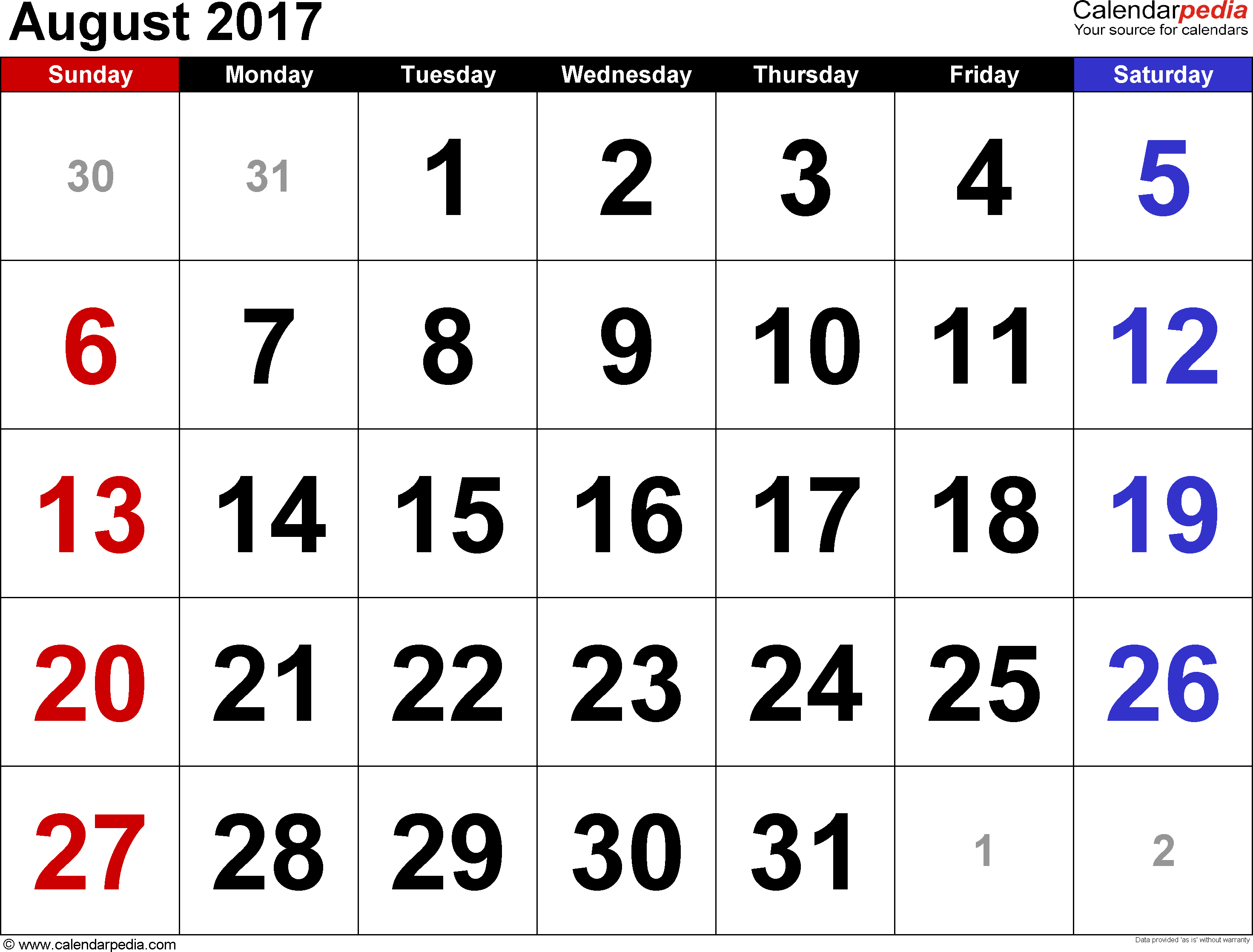 August 2017 Calendars for Word, Excel & PDF August 2017 Calendars for Word, Excel & PDF