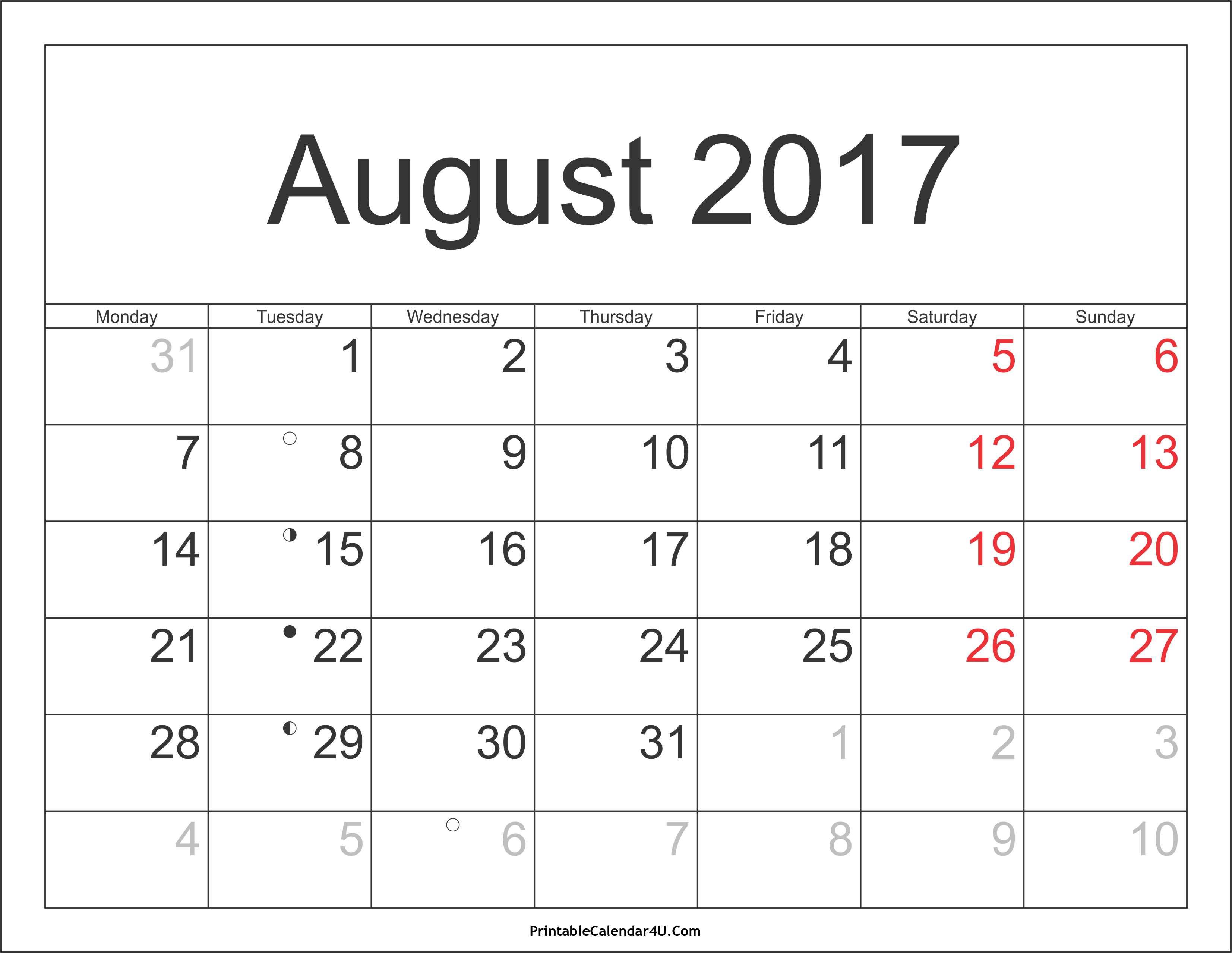 August 2017 Calendar With Holidays | yearly calendar template August 2017 Calendar With Holidays | yearly calendar template