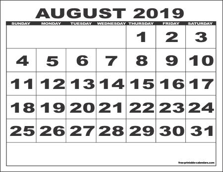 Blank Printable August 2019 Calendar