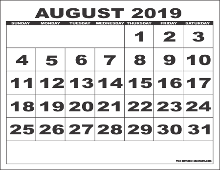 Blank Printable August 2019 Calendar Blank Printable August 2019 Calendar