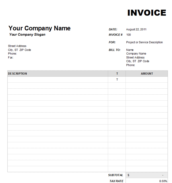 Blank Invoice Template Printable