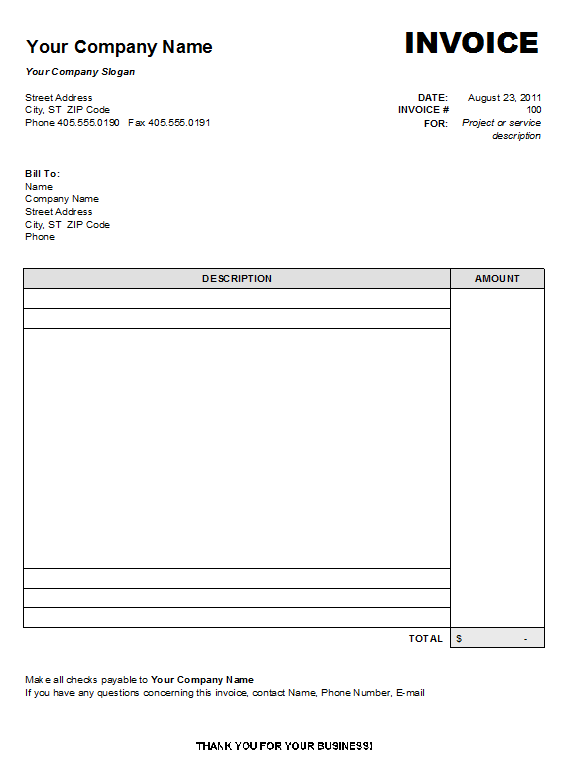 Blank Invoice Format | printable invoice template