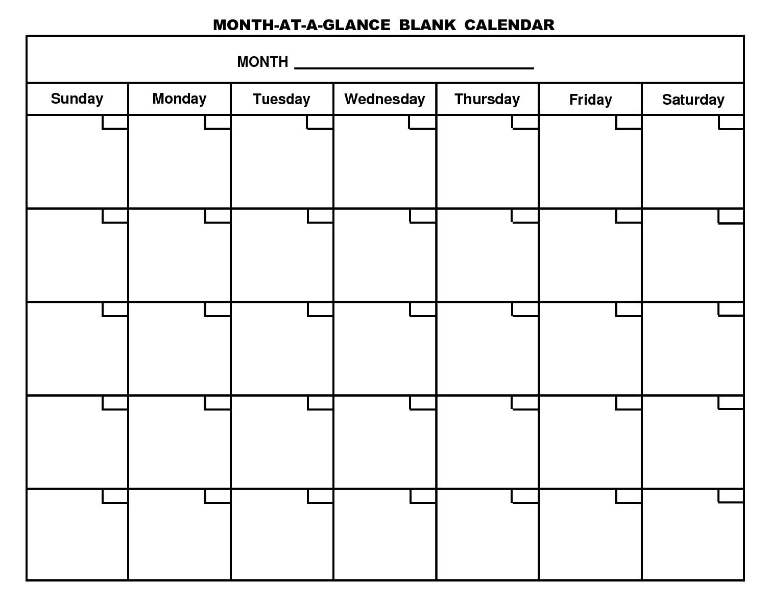 Blank Monthly Calendar Template Printable Free