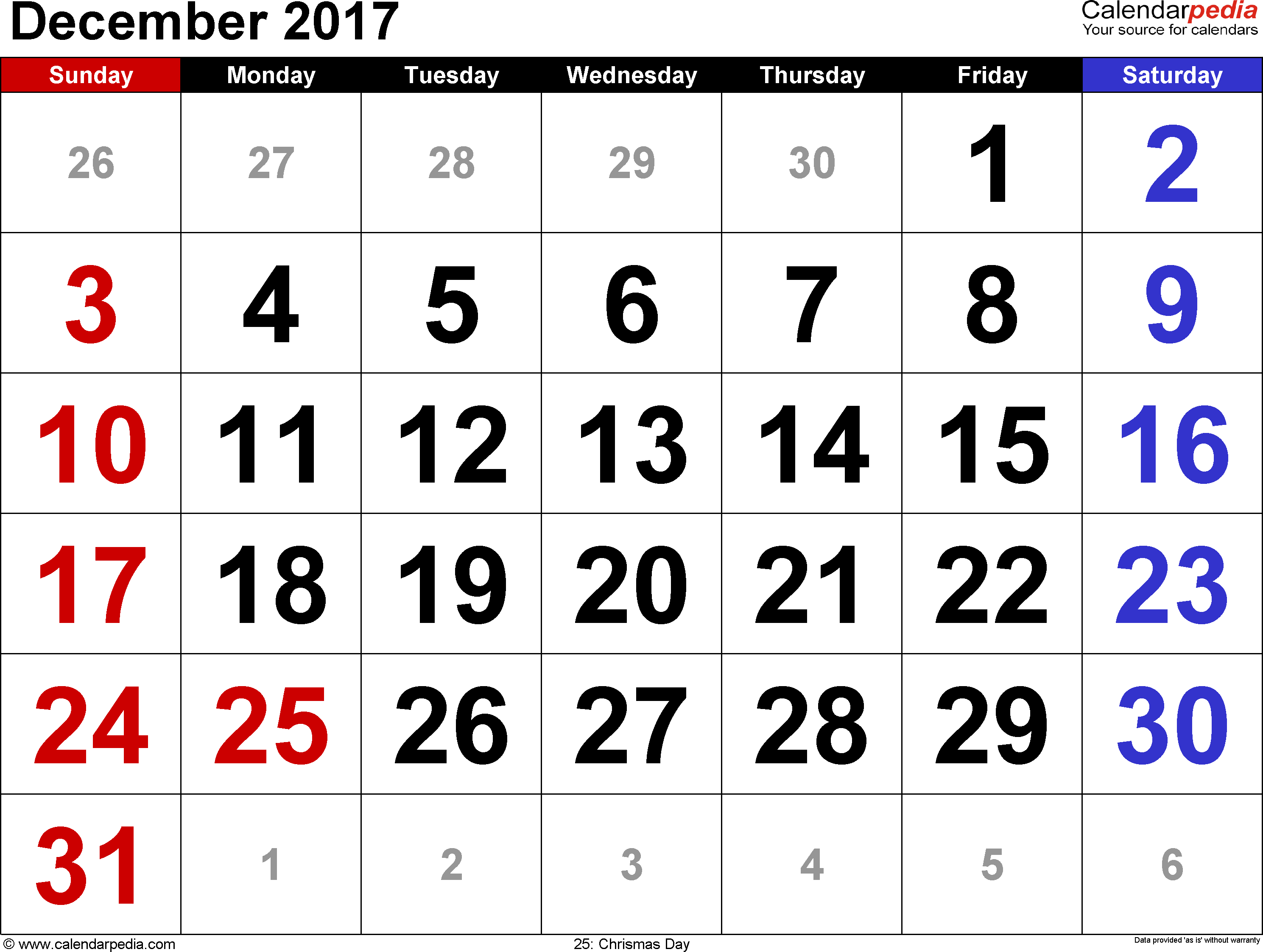 December 2017 Calendars for Word, Excel & PDF December 2017 Calendars for Word, Excel & PDF