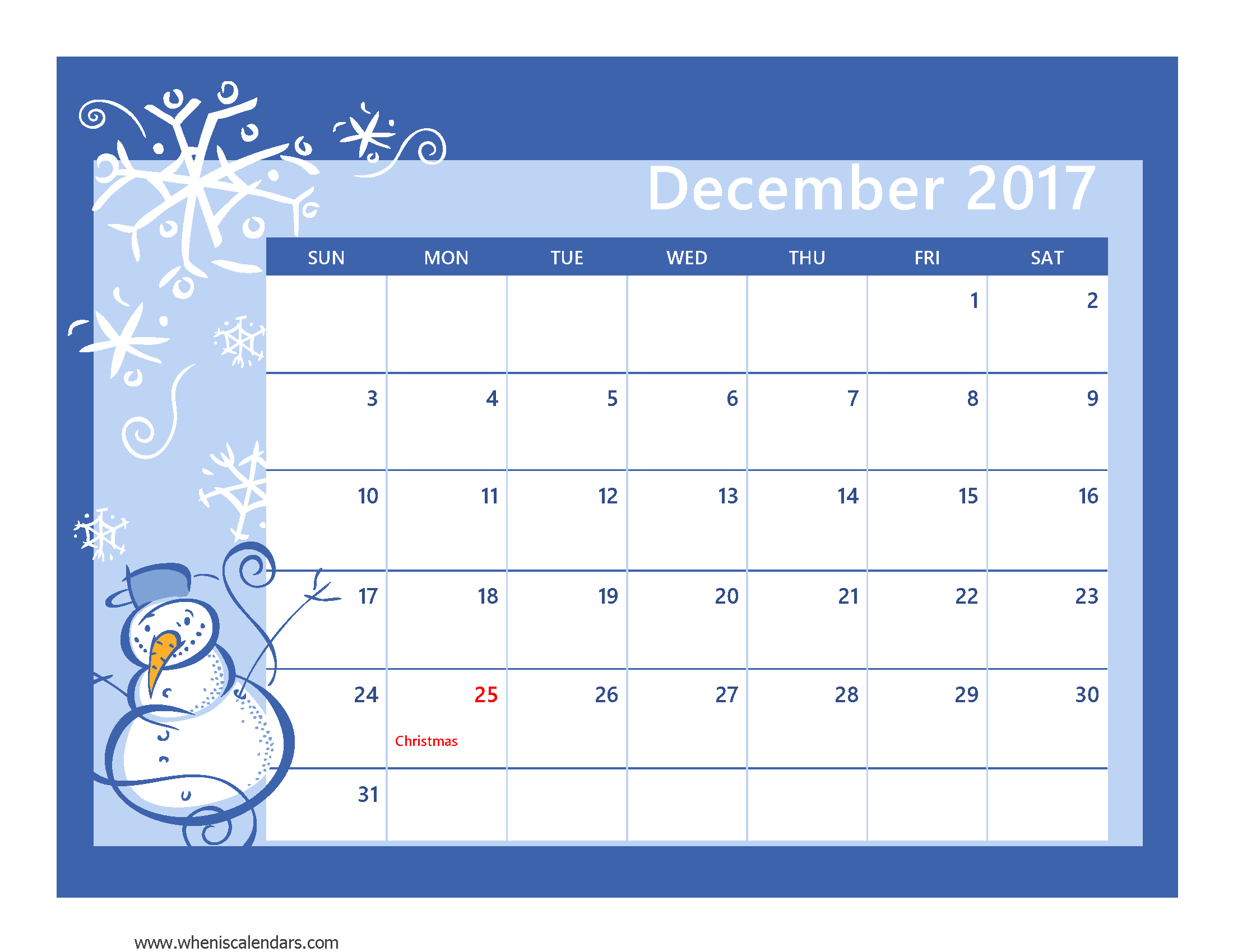 December 2017 Calendar Printable With Holidays December 2017 
