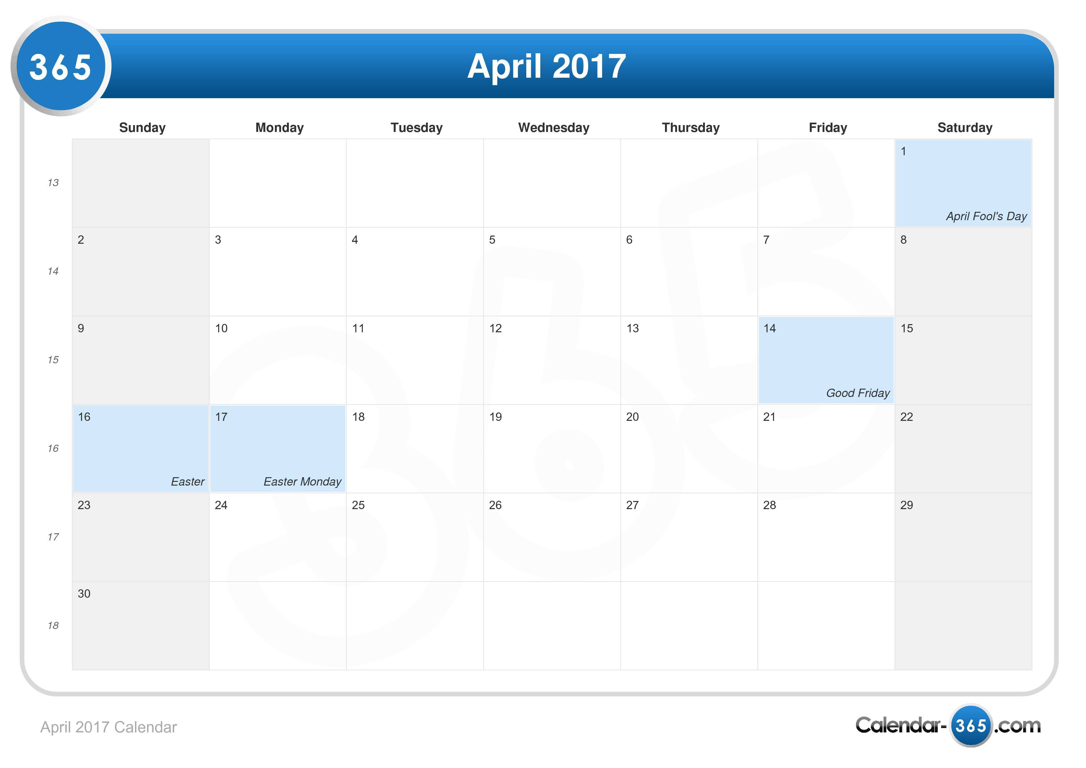 March 2017 Calendar Easter | yearly calendar template