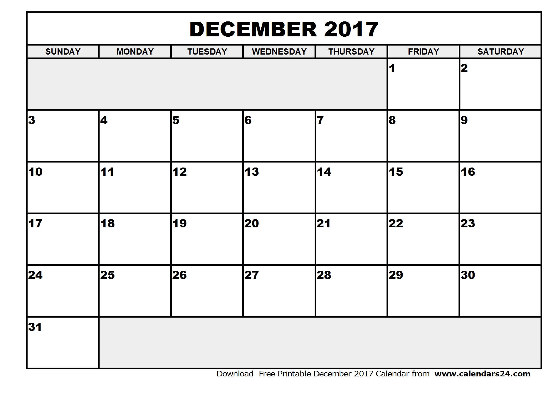 December 2017 Calendar & January 2017 Calendar