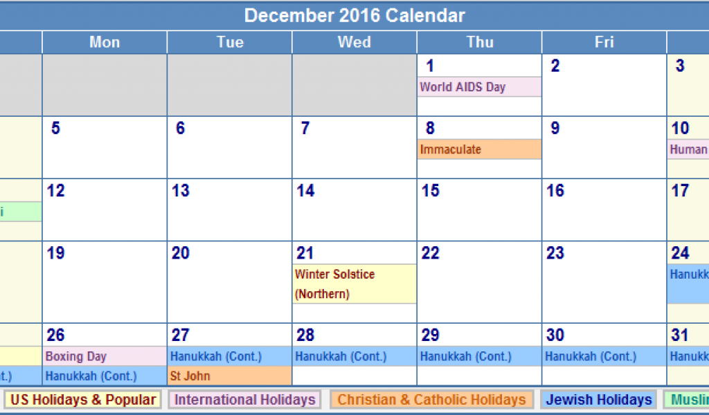 December 2017 Calendar Printable with Holidays PDF and 
