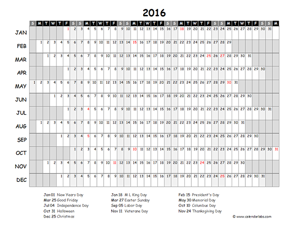 2016 calendar blank