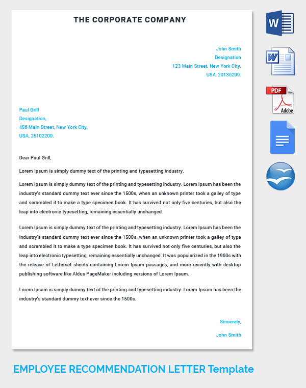 20+ Employee Recommendation Letter Templates | HR Templates | Free 