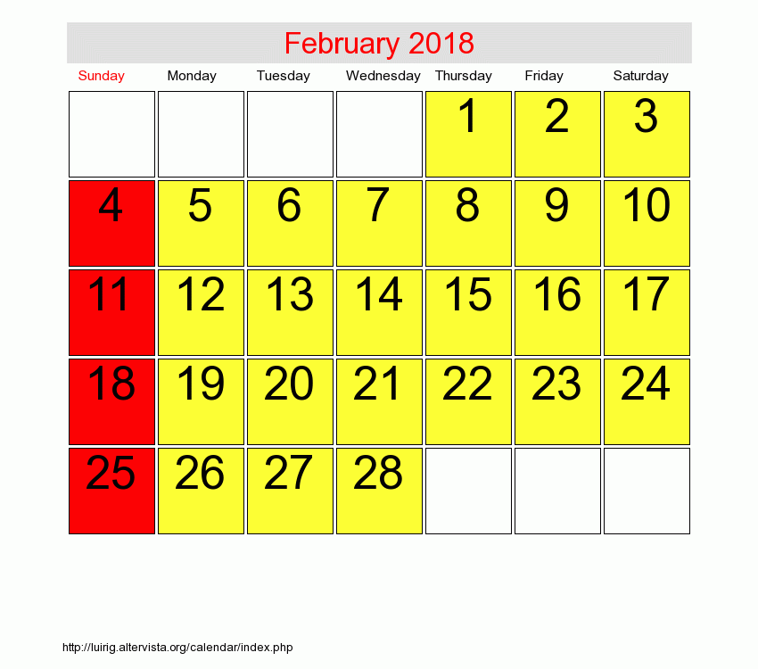 February 2018 Calendar Printable with Holidays PDF and 