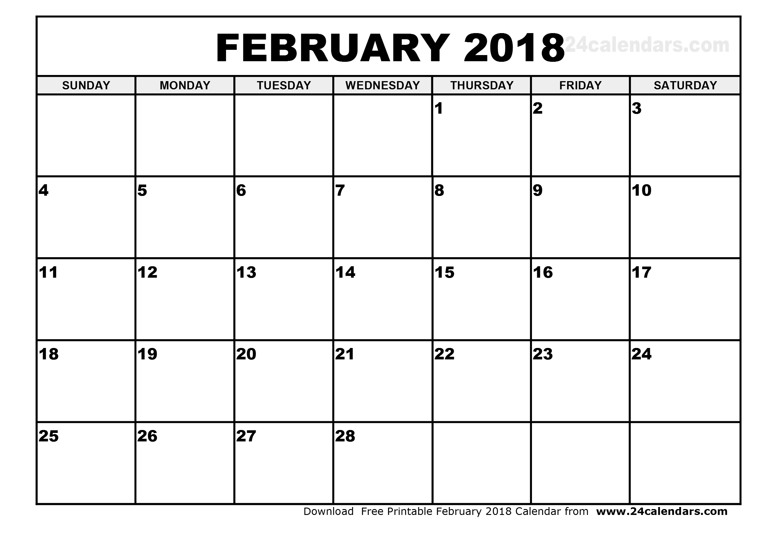 February 2018 Calendar Printable February 2018 Calendar Printable