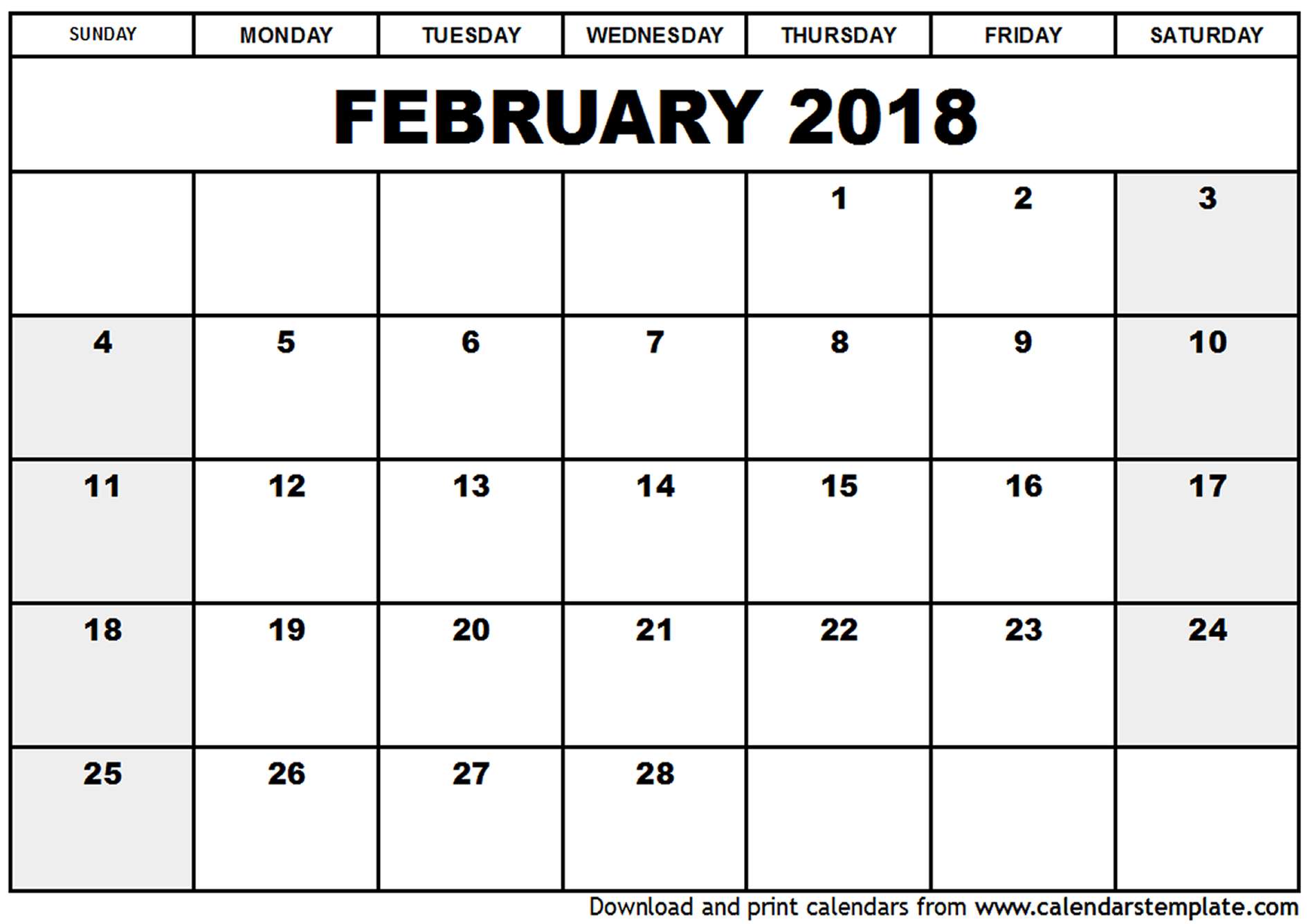 February 2018 Calendar