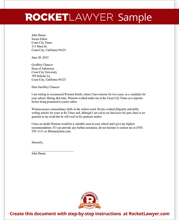 Free Sample Recommendation Letter From Employer template for Free Sample Recommendation Letter From Employer template for