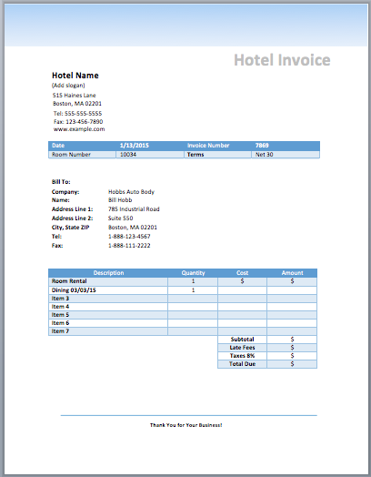 Hotel Invoice Template (Room Rental) | Free Invoice Templates Hotel Invoice Template (Room Rental) | Free Invoice Templates